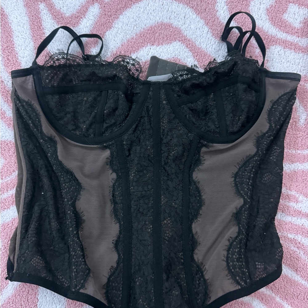 Urban Outfitters Black and Tan Lace Bustier